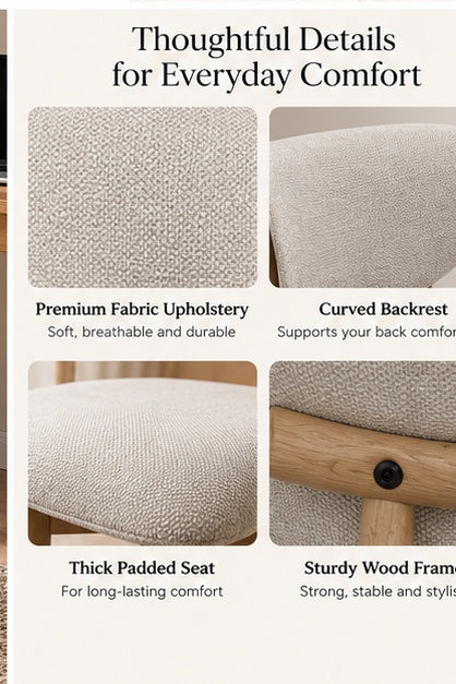 🤍 Modern Cream Bouclé Dining Chair Set of 2 Metal Legs