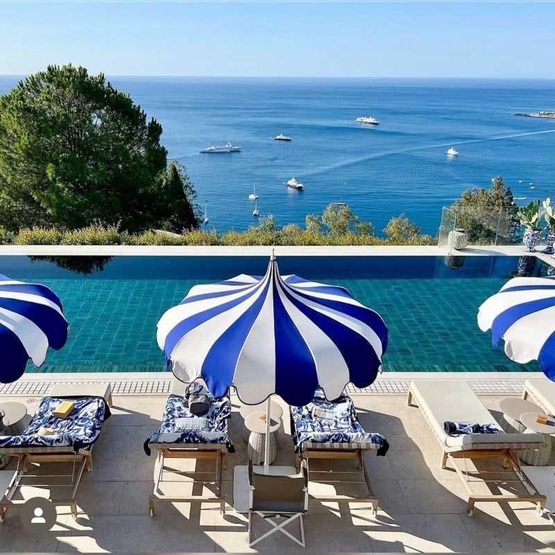 2.5M Riviera Luxe Outdoor Patio Umbrella - Blue & White