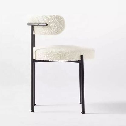 Cream White Wool Blend Sherpa Boucle Dining Chair