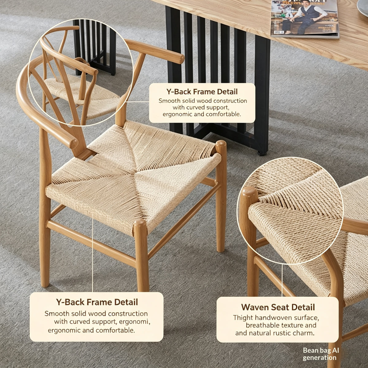 Solid Wood Modern Nordic Dining Armchair Eco-Friendly Backrest
