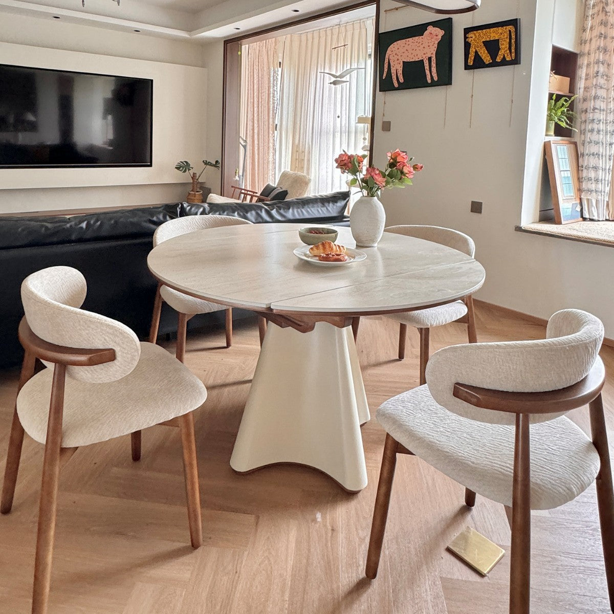 🤍 Modern Cream Bouclé Dining Chair Set of 2