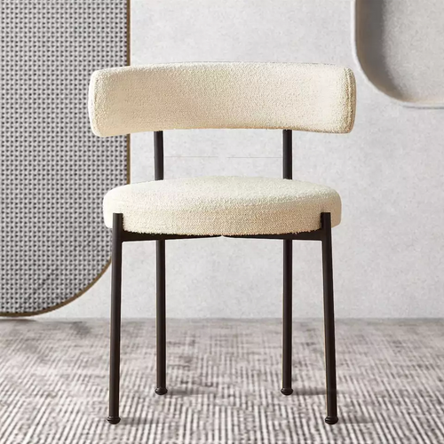 Cream White Wool Blend Sherpa Boucle Dining Chair