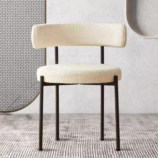 Cream White Wool Blend Sherpa Boucle Dining Chair
