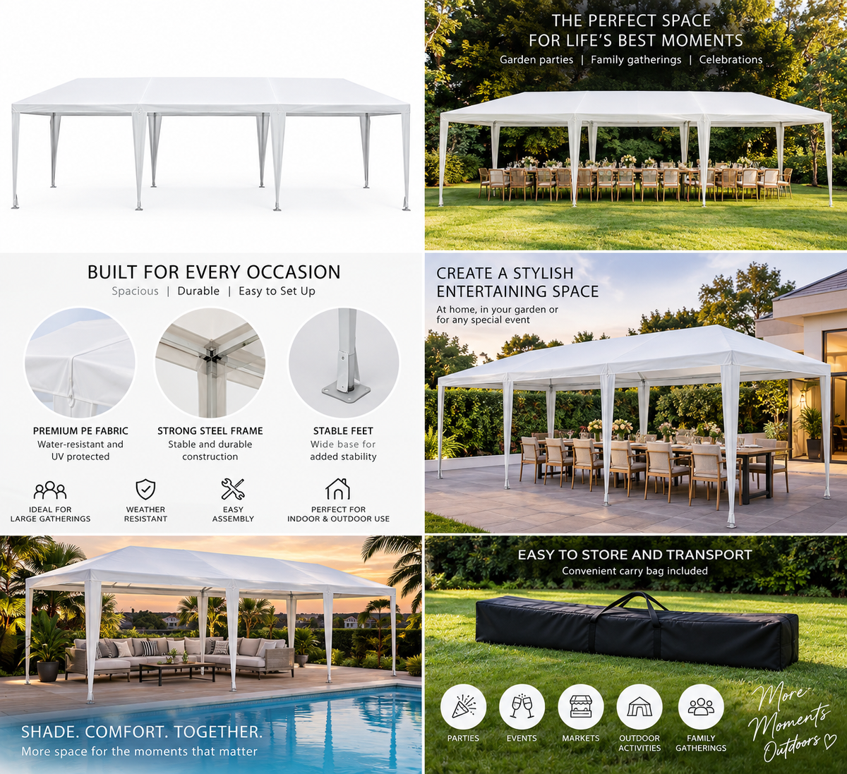 3x9m Outdoor Party Waterproof Gazebo Comes with a Bag & Bonus Side Cover with Windows– Spacious White Canopy for Events, Parties & Gatherings