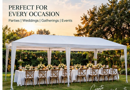 3x9m Outdoor Party Waterproof Gazebo Comes with a Bag & Bonus Side Cover with Windows– Spacious White Canopy for Events, Parties & Gatherings