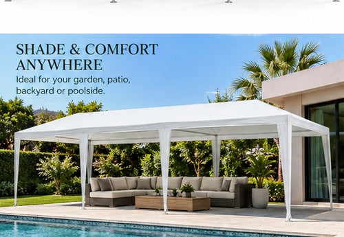 3x9m Outdoor Party Waterproof Gazebo Comes with a Bag & Bonus Side Cover with Windows– Spacious White Canopy for Events, Parties & Gatherings