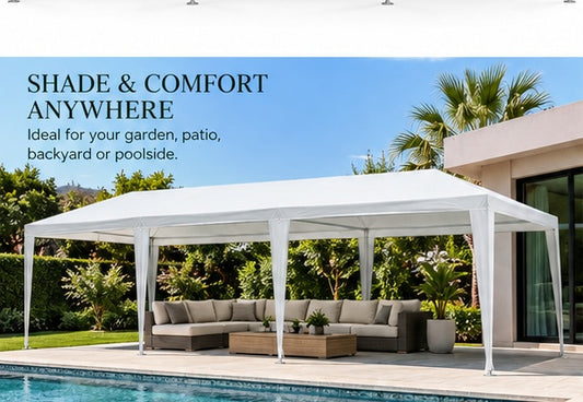 3x9m Outdoor Party Waterproof Gazebo Comes with a Bag & Bonus Side Cover with Windows– Spacious White Canopy for Events, Parties & Gatherings