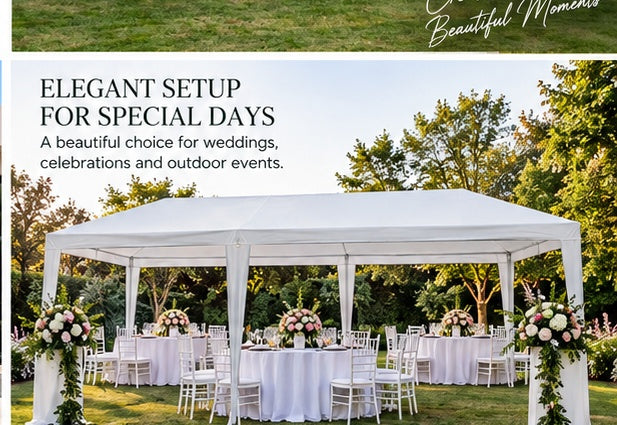 3x9m Outdoor Party Waterproof Gazebo Comes with a Bag & Bonus Side Cover with Windows– Spacious White Canopy for Events, Parties & Gatherings