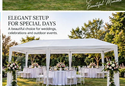 3x9m Outdoor Party Waterproof Gazebo Comes with a Bag & Bonus Side Cover with Windows– Spacious White Canopy for Events, Parties & Gatherings