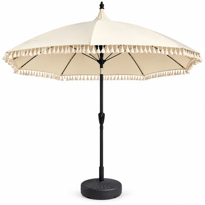 Elegant Tassel Patio Umbrella with Base– Stylish Outdoor Shade for Your Garden, Patio & Poolside 9ft