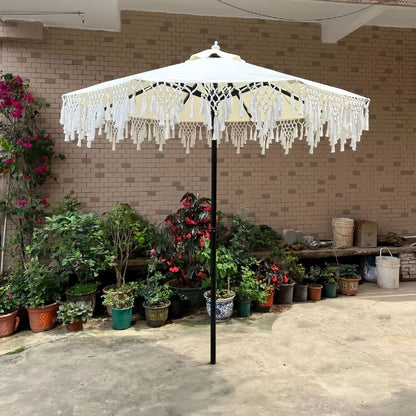 Macrame Bali Beach Umbrella with Tassel Fringe Sun Parasol Patio 2.7m