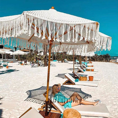 Boho Macrame Sun Garden Patio Beach Umbrella - Beige 2.5m
