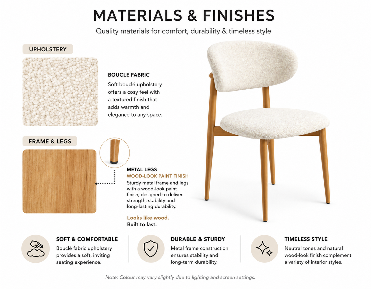 🤍 Modern Cream Bouclé Dining Chair Set of 2