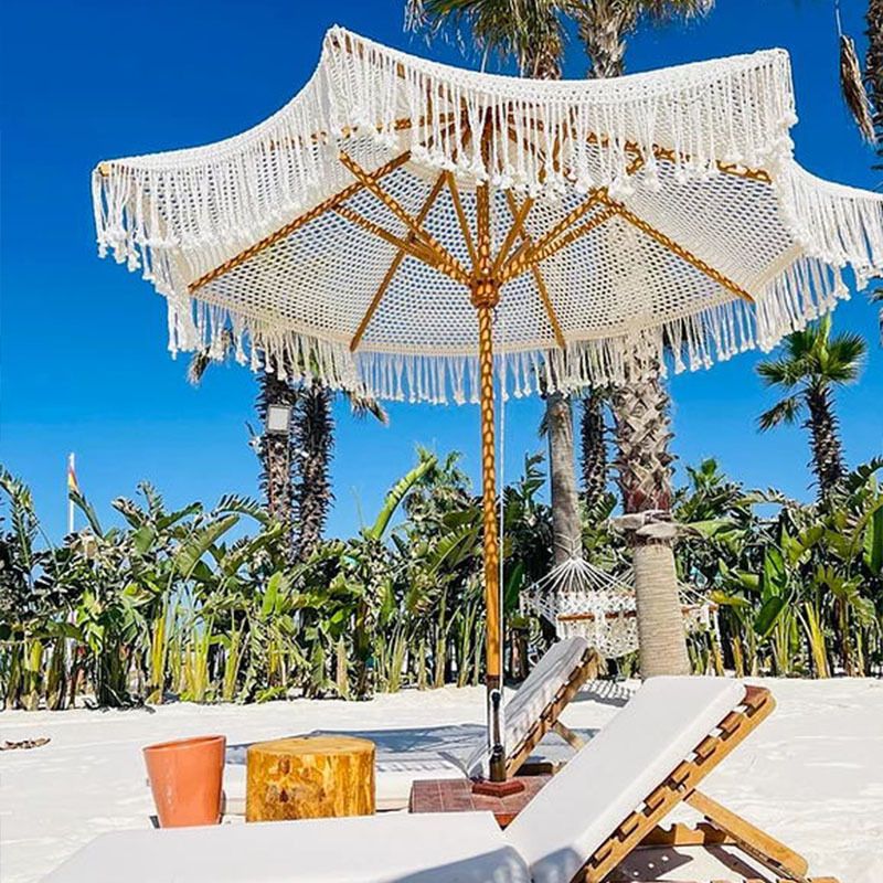 Boho Macrame Sun Garden Patio Beach Umbrella - Beige 2.5m