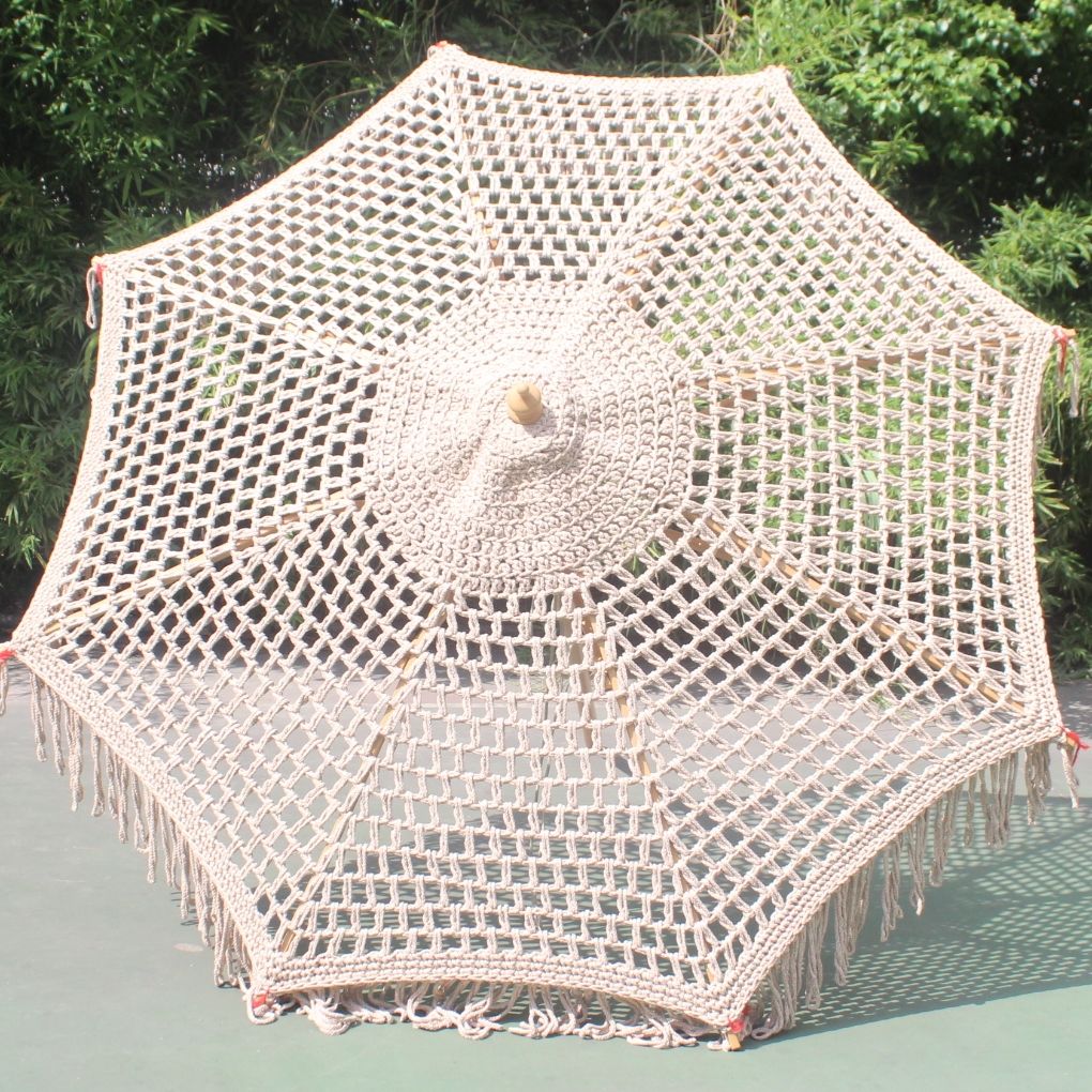 Boho Macrame Sun Garden Patio Beach Umbrella - Beige 2.5m