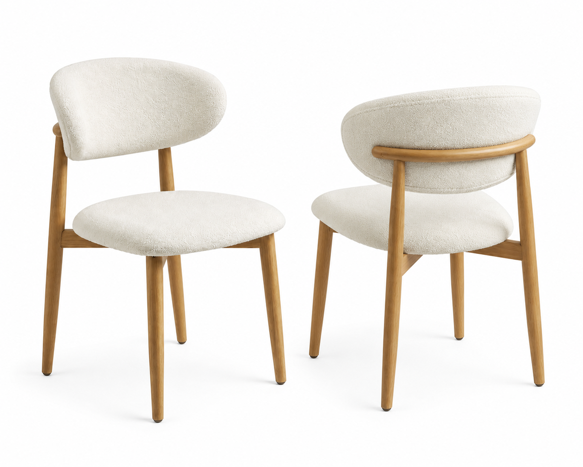 🤍 Modern Cream Bouclé Dining Chair Set of 2