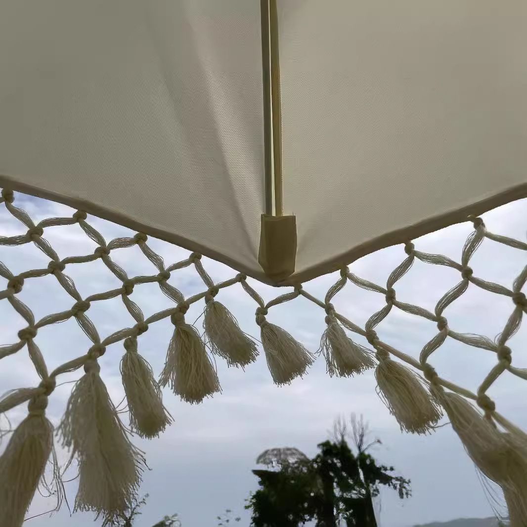 Macrame Bali Beach Umbrella with Tassel Fringe Sun Parasol Patio 2.7m